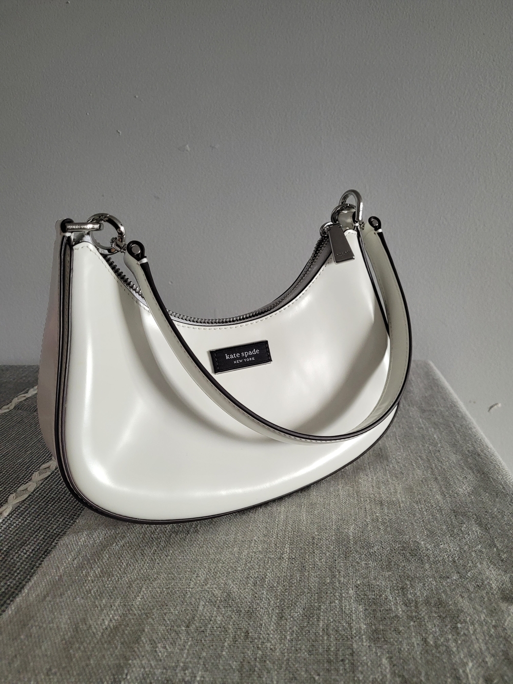 kate spade White Patent Leather Crescent Shoulder Bag